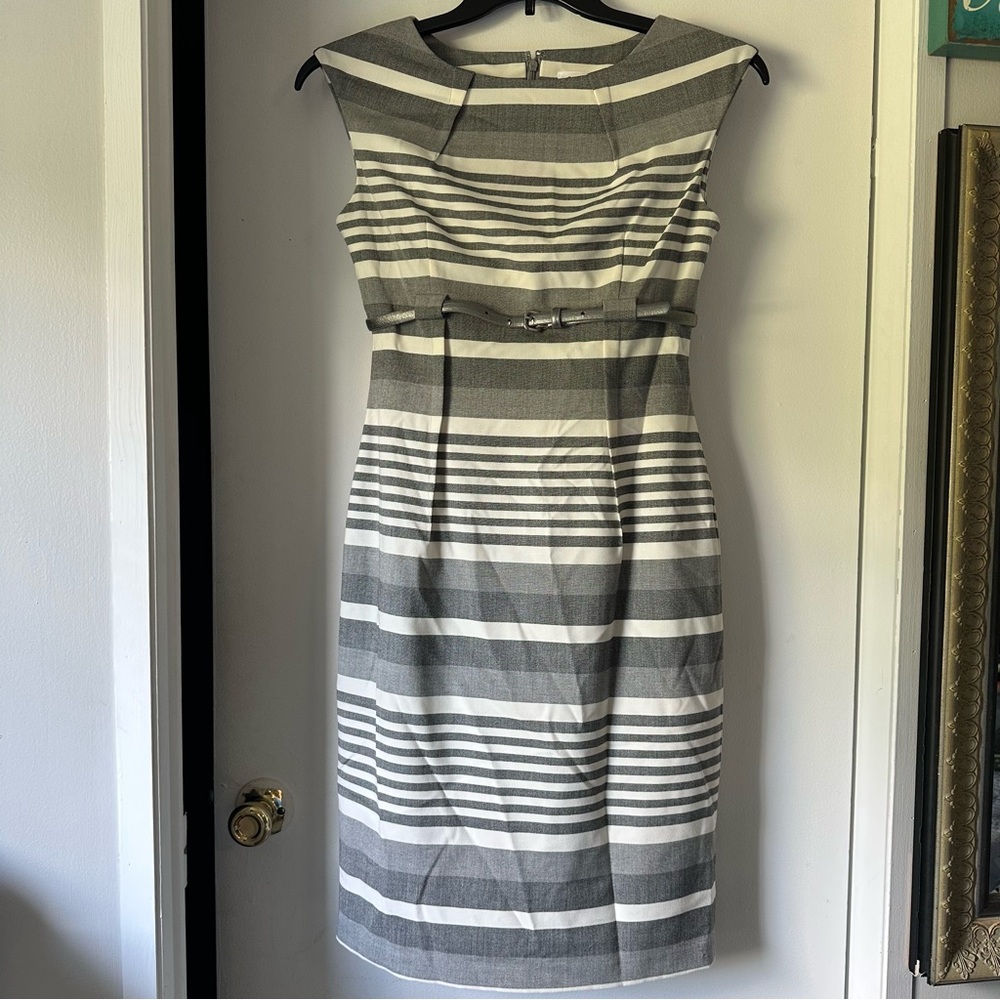Calvin Klein white and gray stripe midi dress size 4 NWOT